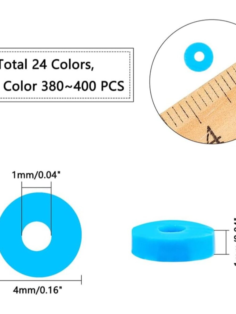 9120pcs Heishi Clay Beads, 4mm Vinyl Disc Beads 24 Colors Polymer Clay Bead Flat - Picture 3 of 8